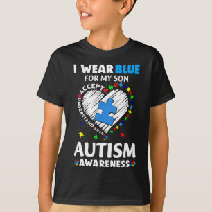 Camiseta Coração Eu Visto Azul Para O Meu Filho Autismo Mon