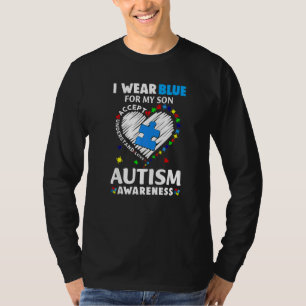 Camiseta Coração Eu Visto Azul Para O Meu Filho Autismo Mon