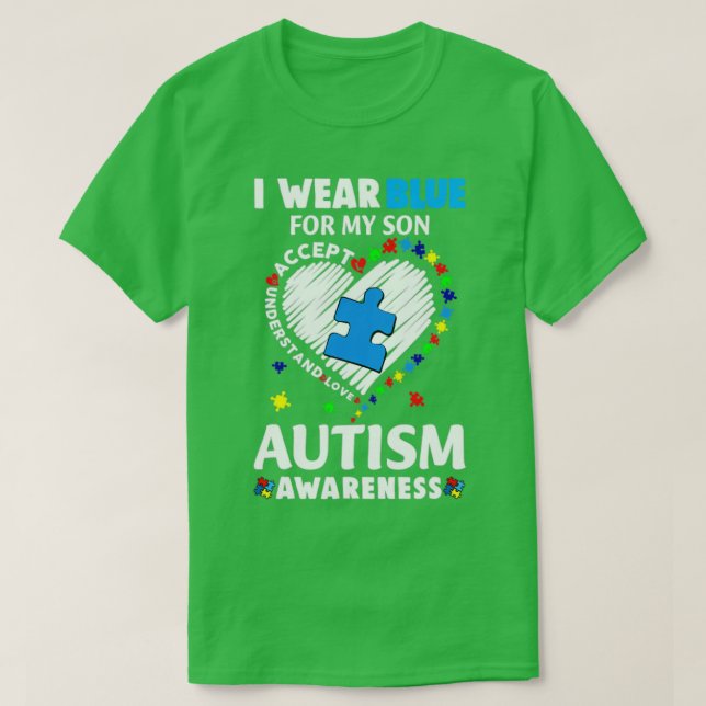 Camiseta Coração Eu Visto Azul Para O Meu Filho Autismo Mon (Frente do Design)