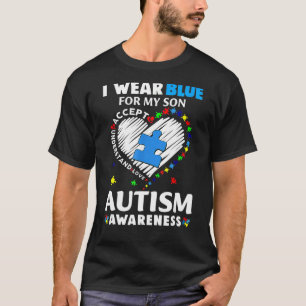 Camiseta Coração Eu Visto Azul Para O Meu Filho Autismo Mon