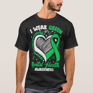 Camiseta Coração Eu Visto Verde Para Mão Consciência Da Saú