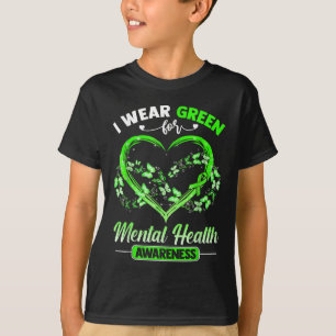 Camiseta Coração Eu Visto Verde Para Mão Consciência Da Saú