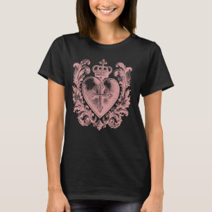 Camiseta Coração Ex Voto Católico Antigo - Rosa
