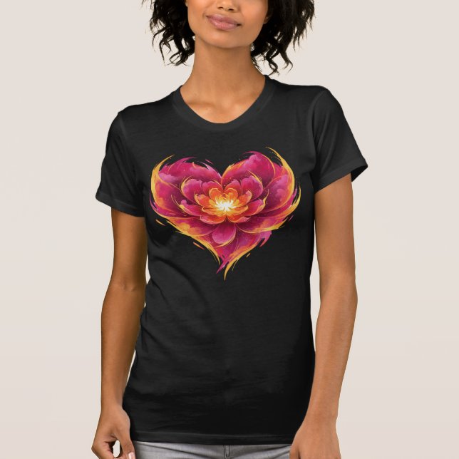 Camiseta Coração Flamejante de Amor em Flor (Frente)