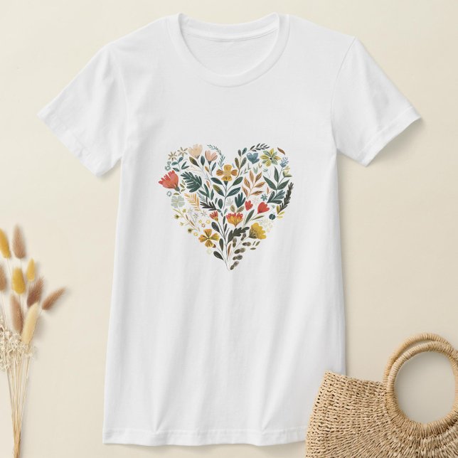 Camiseta Coração Flor Rustic Folk Wildflower (Criador carregado)