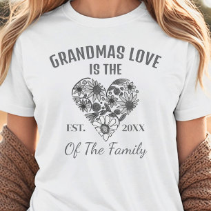 Camiseta Coração Floral Branco E Cinza Promovido À Avó