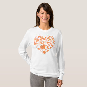 Camiseta Coração Floral de Folhas de Outono de Abóbora