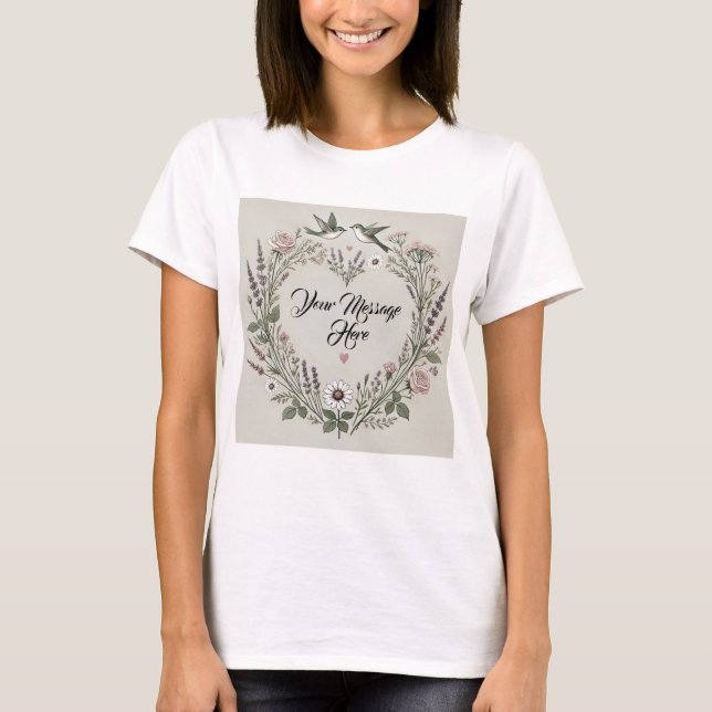 Camiseta "Coração Floral e Aves" (Frente)