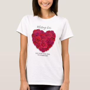 Camiseta Coração Floral Romântico Rosa Vermelha com Texto P