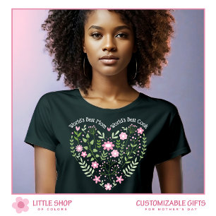 Camiseta Coração Floral Rosa Melhor Mãe do Mundo Personaliz
