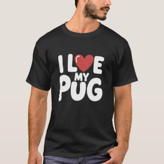 Camiseta Coração Fofo Amante de Pug Engraçado Eu Amo Meu Pu