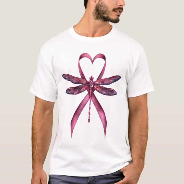 Camiseta Coração Fofo de Câncer de Mama Libélulas Conscient (Frente)