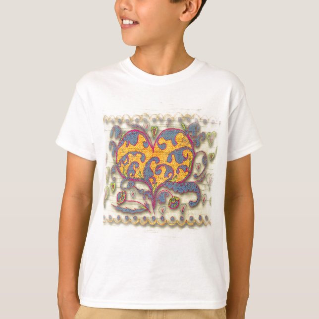 Camiseta Coração Folk Art com folhas e flores (Frente)