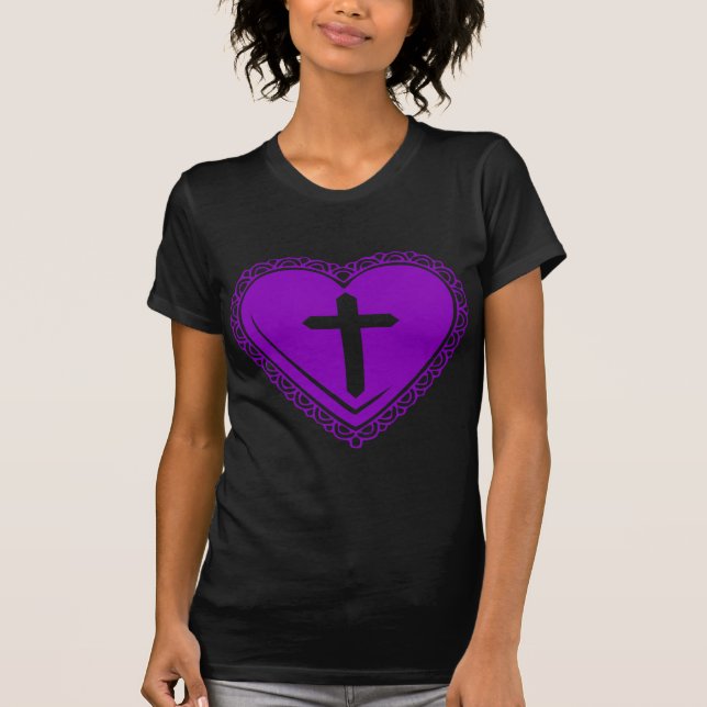 Camiseta Coração Gótico + Cruz (Roxo Preto) (Frente)