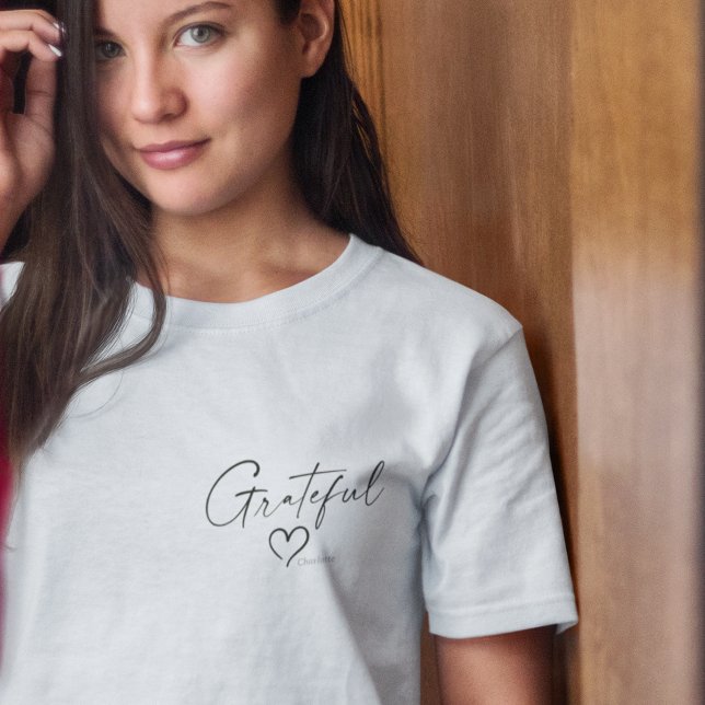 Camiseta Coração Grateful | Seu nome - Script de tinta míni (Criador carregado)