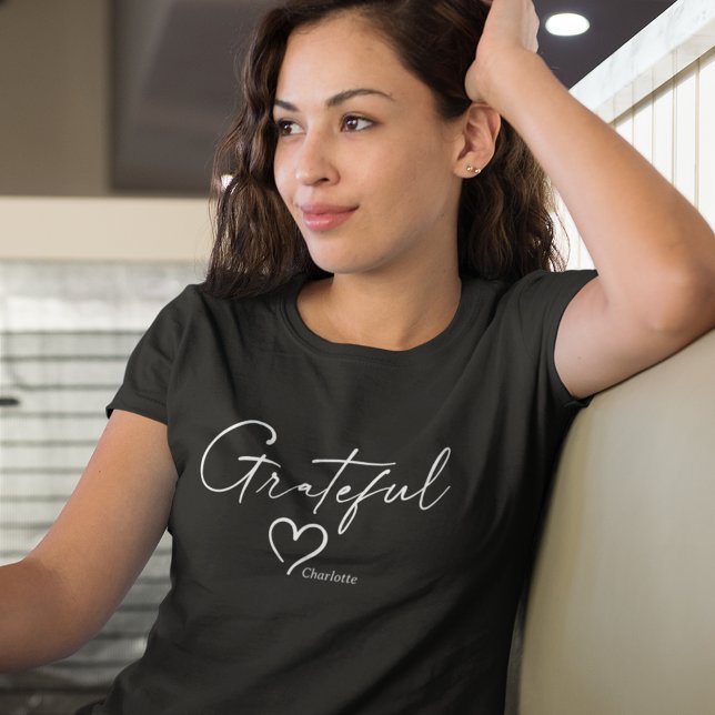 Camiseta Coração Grateful | Seu nome - Script de tinta míni (Criador carregado)