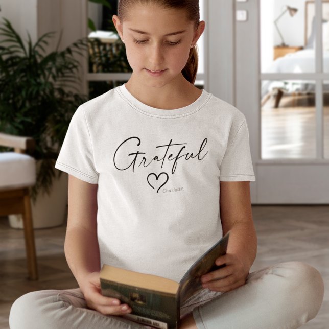 Camiseta Coração Grateful | Seu nome - Script de tinta míni (Criador carregado)