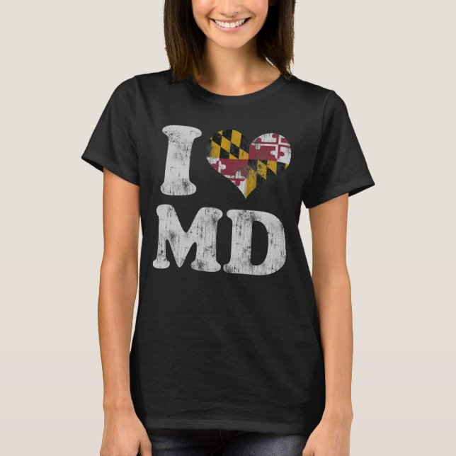 Camiseta Coração I coração Sinalizador MD de Maryland (Frente)