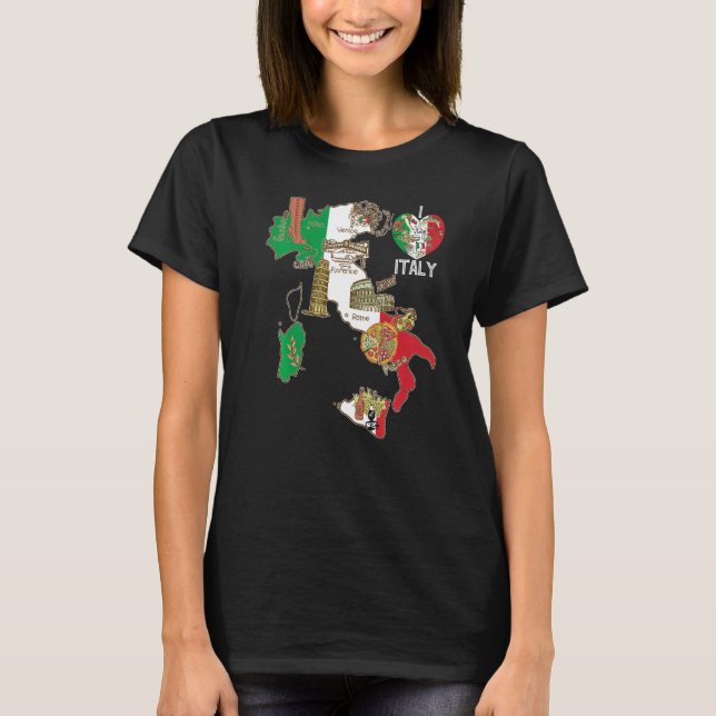 Camiseta Coração - Itália - Mapa de Sinalizador Italiano Gr (Frente)
