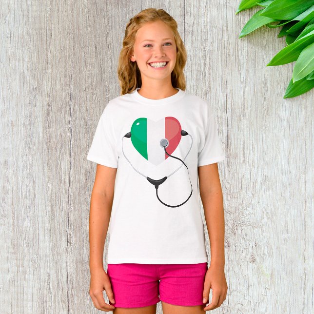 Camiseta Coração Italiano com Estetoscópio Saúde (Criador carregado)