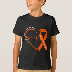 Camiseta Coração Laranja de Consciencialização da Leucemia 