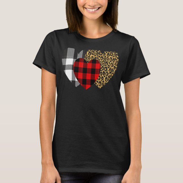 Camiseta Coração-Leopardo Buffalo Vermelho Xadrez Negra Val (Frente)