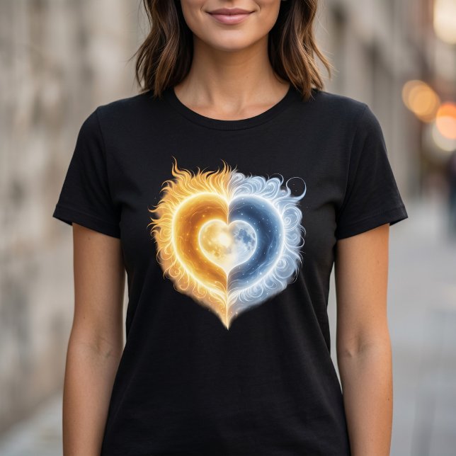 Camiseta Coração Lua Sol Amor Celestial (Criador carregado)