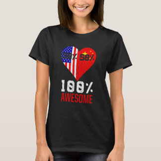 Camiseta Coração Metade Americano Metade Chinês Bandeira EU