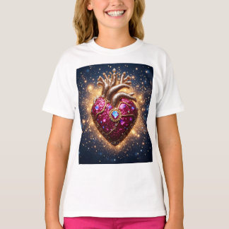 Camiseta Coração Místico Dourado Coronado no Espaço