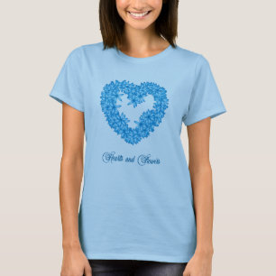 Camiseta Coração Moldada de Flores, Pastel Azul