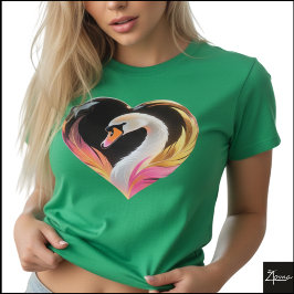 Camiseta Coração Moldura Cisne Branco Neon Pop Art
