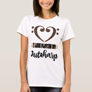 Camiseta Coração Musical em Clave de Fá Eu Amo Tocar Meu Au