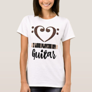 Camiseta Coração Musical em Clave de Fá Eu Amo Tocar Minha