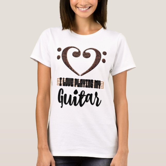 Camiseta Coração Musical em Clave de Fá Eu Amo Tocar Minha  (Frente)