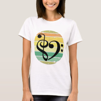 Camiseta Coração Musical Ousado Sobre Faixas de Cor de Pôr