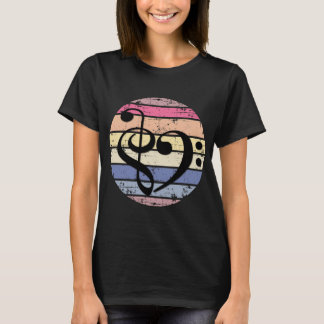 Camiseta Coração Musical Ousado Sobre Faixas de Cor de Pôr