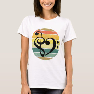 Camiseta Coração Musical Ousado Sobre Faixas de Cor de Pôr