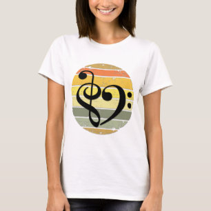 Camiseta Coração Musical Ousado Sobre Faixas de Cor de Pôr 