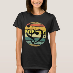 Camiseta Coração Musical Ousado Sobre Faixas de Cor de Pôr