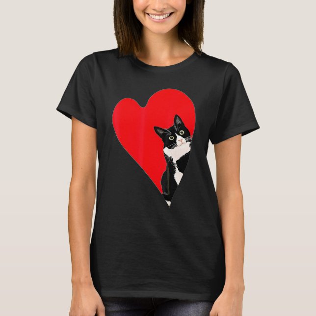 Camiseta Coração Namorados de Gato Tuxedo para Gatinhos e A (Frente)