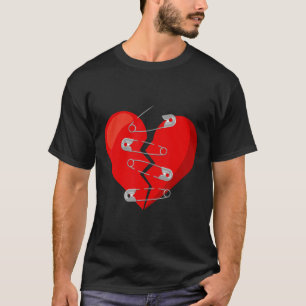 Camiseta Coração partido e alfinetes de segurança Anti Dia