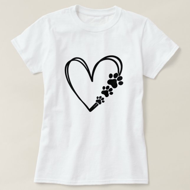 Camiseta Coração Pata de Cachorro Fofo Presente pa (Frente do Design)