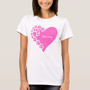 Camiseta coração patas de gatinho rosa para mulher