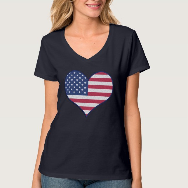 Camiseta Coração Patriótico do Bandeira Americano (Frente)