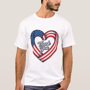 Camiseta Coração Patriótico Obrigado Design Vetorial Vintag