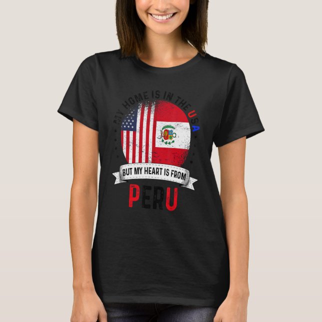 Camiseta Coração Patriótico Peruano Americano É Da Bandeira (Frente)