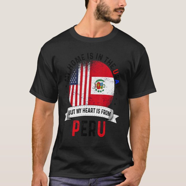 Camiseta Coração Patriótico Peruano Americano É Da Bandeira (Frente)