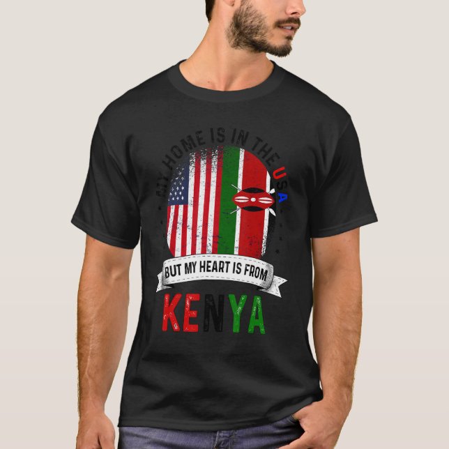 Camiseta Coração Patriótico Queniano Americano É Da Bandeir (Frente)