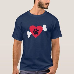 Camiseta Coração, Pawprint e t-shirt do design do osso