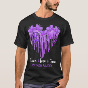 Camiseta Coração Paz Amor Cura Fibromialgia Consciência